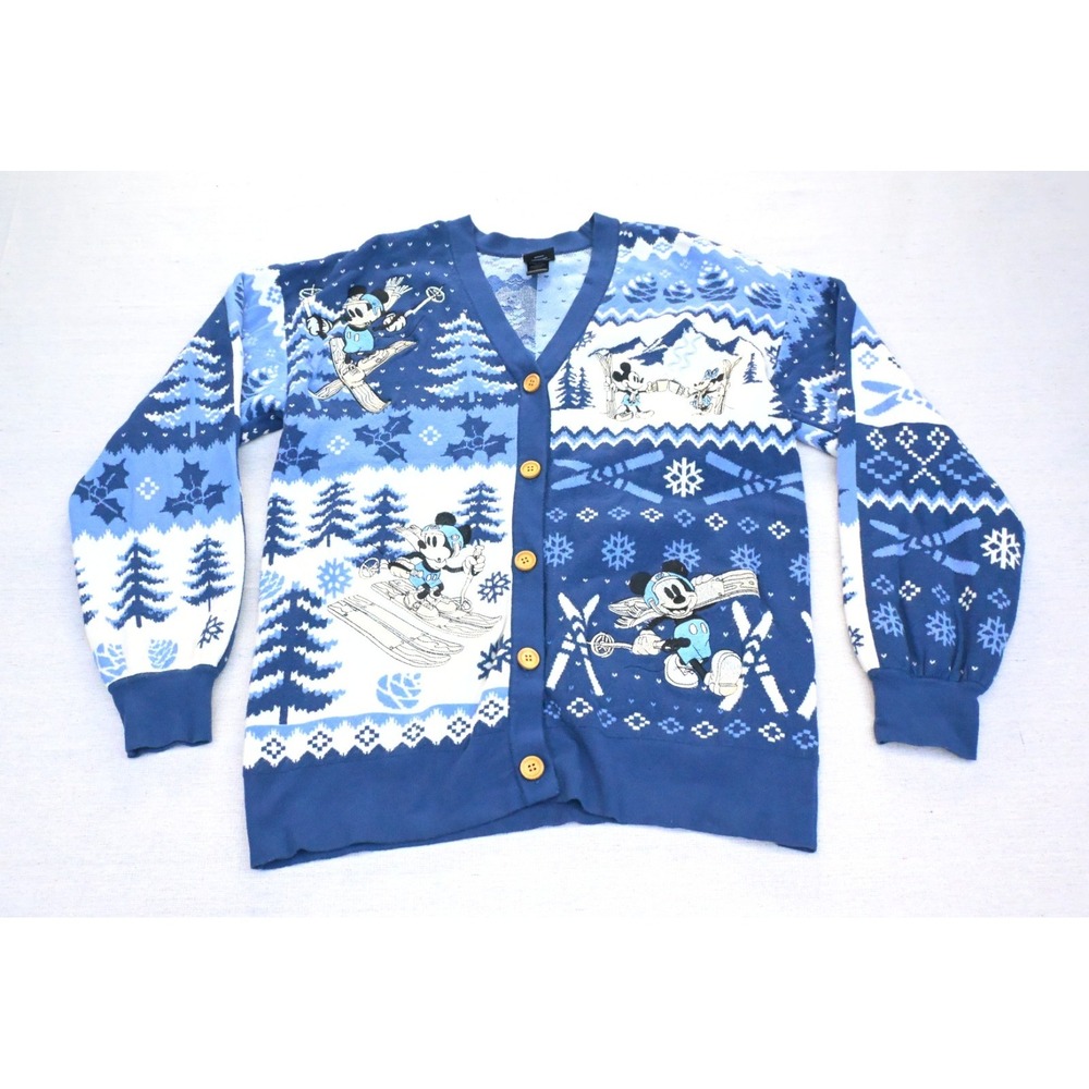 Disney Her Universe Womens MD Mickey Minnie Fair Isle Cardigan Navy Blue White